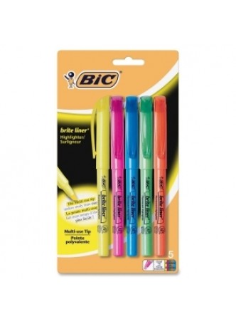 BIC Brite Liner Highlighter, Chisel point, Assorted colors, Pack of 5